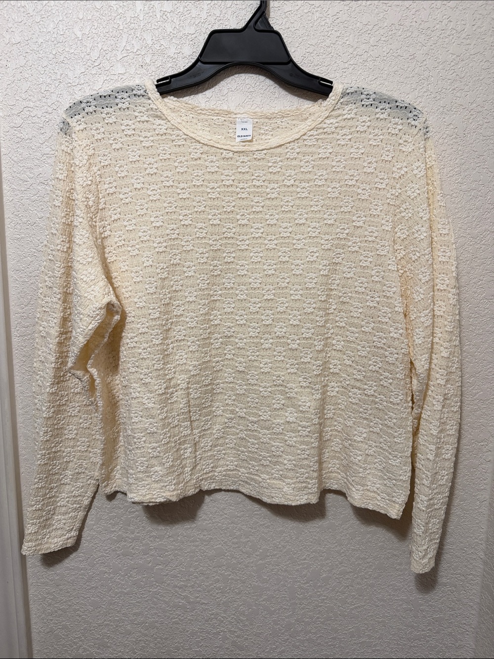 Old Navy Cream Textured Long-Sleeve Shirt Flower Design